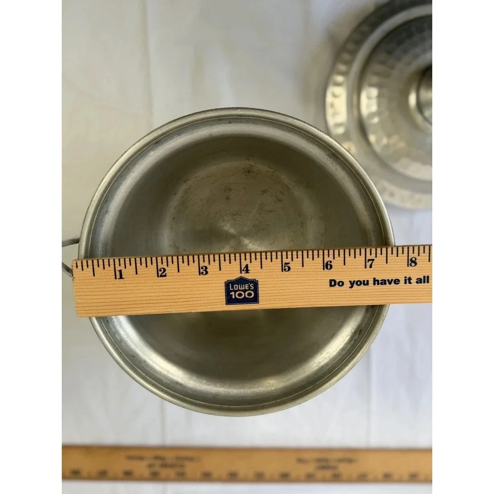 Vintage 1950s Made In Italy Mid Century Hammered Aluminum Ice Bucket W/ Lid